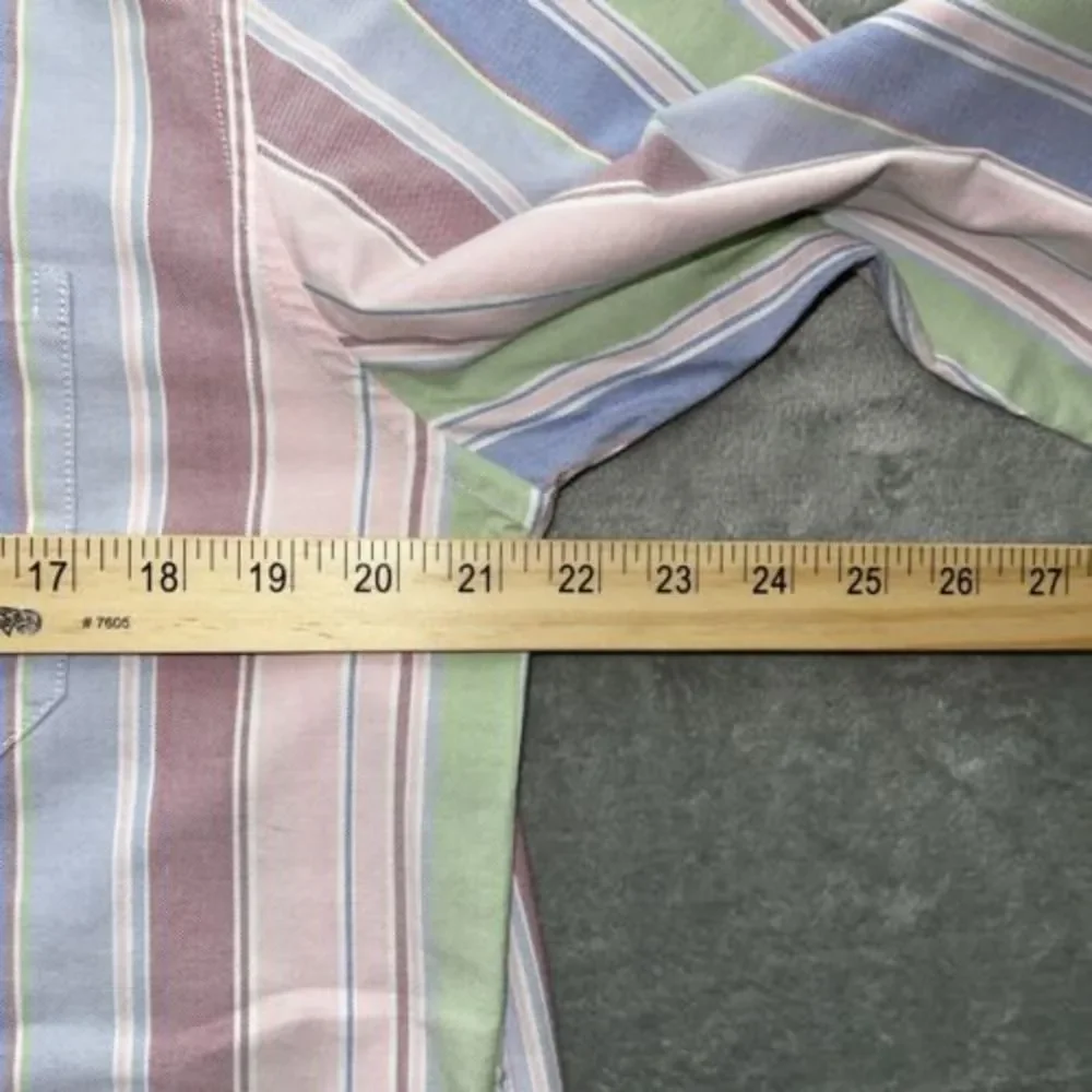 LL Bean Mens Med Reg Pastel Multicolor Stripe Long Sleeve Button Shirt‎ EUC
